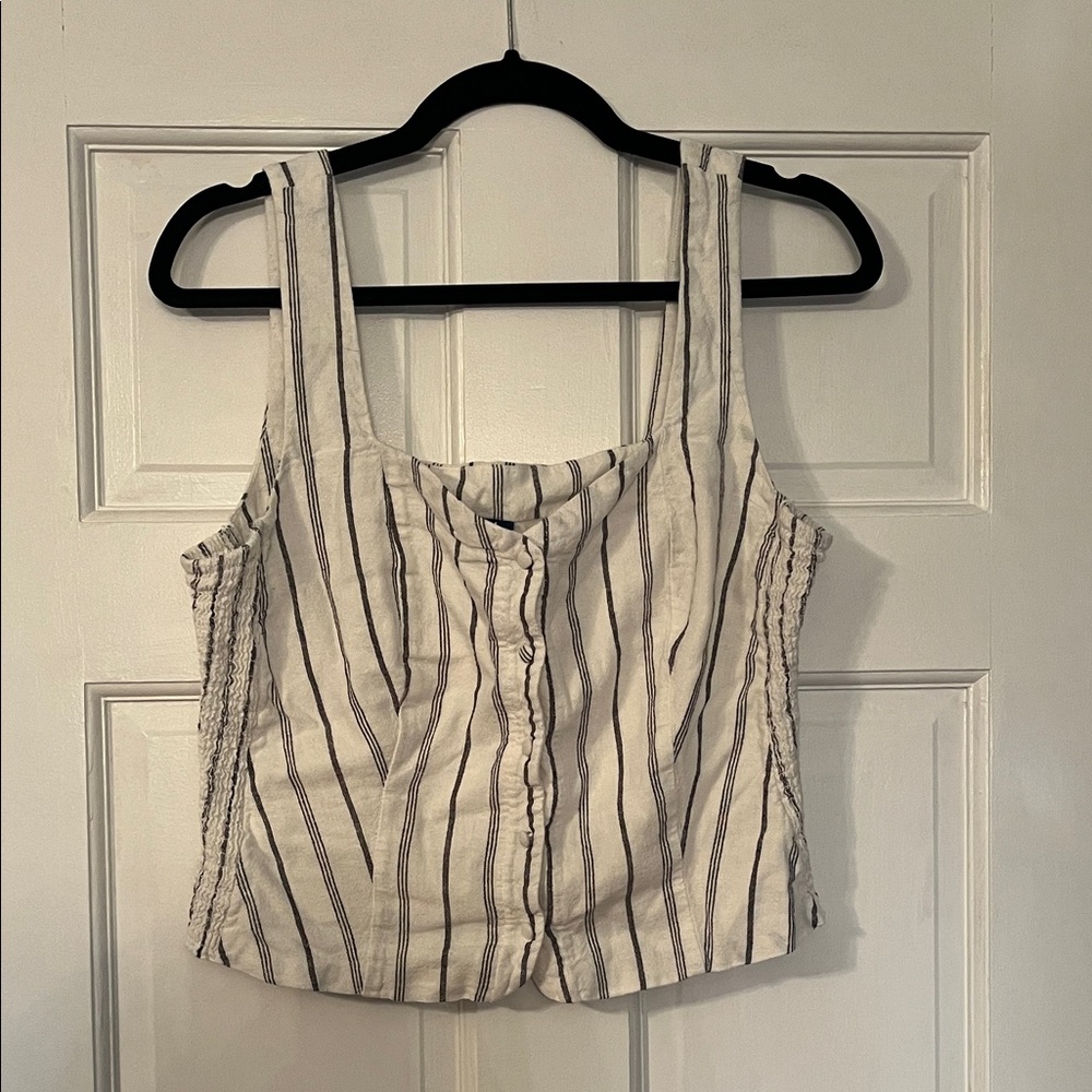 Old Navy White and Black Striped Sleeveless Blouse